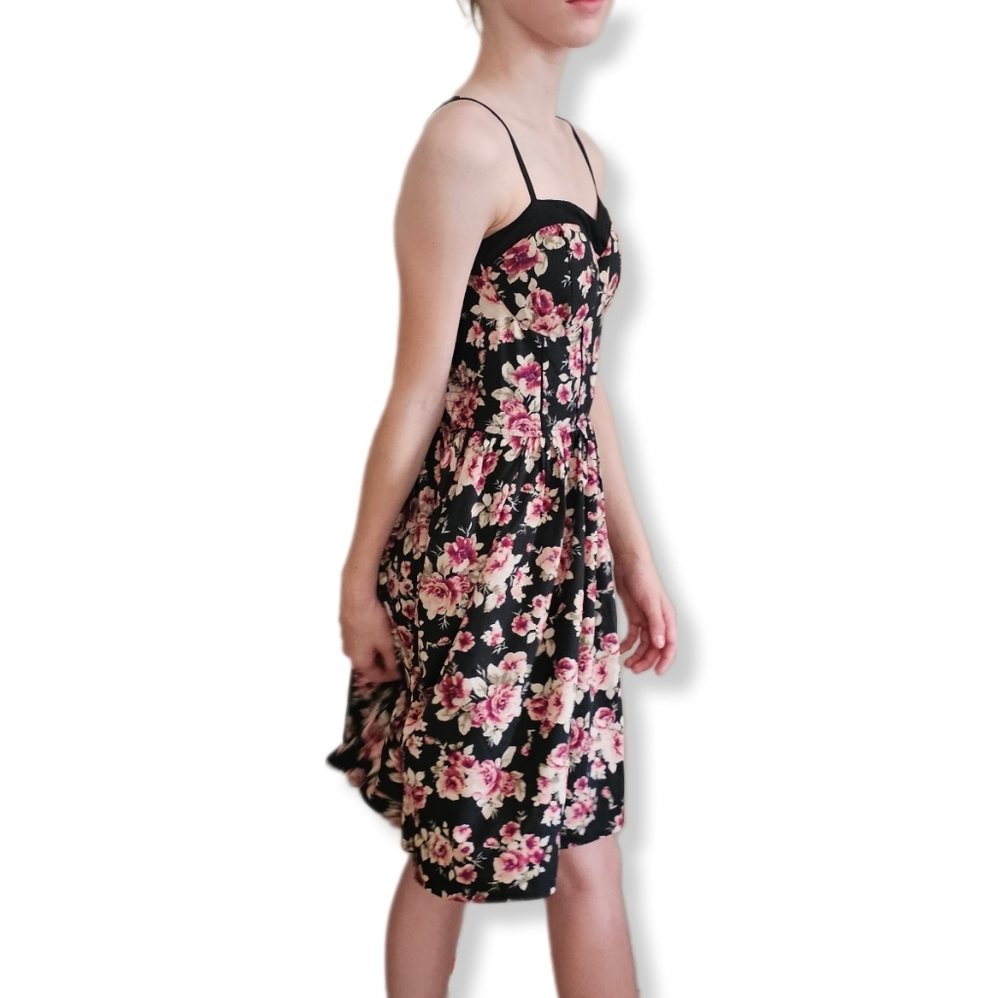 Band of Gypsies Black Background Floral Design Dress Size XS W-645
